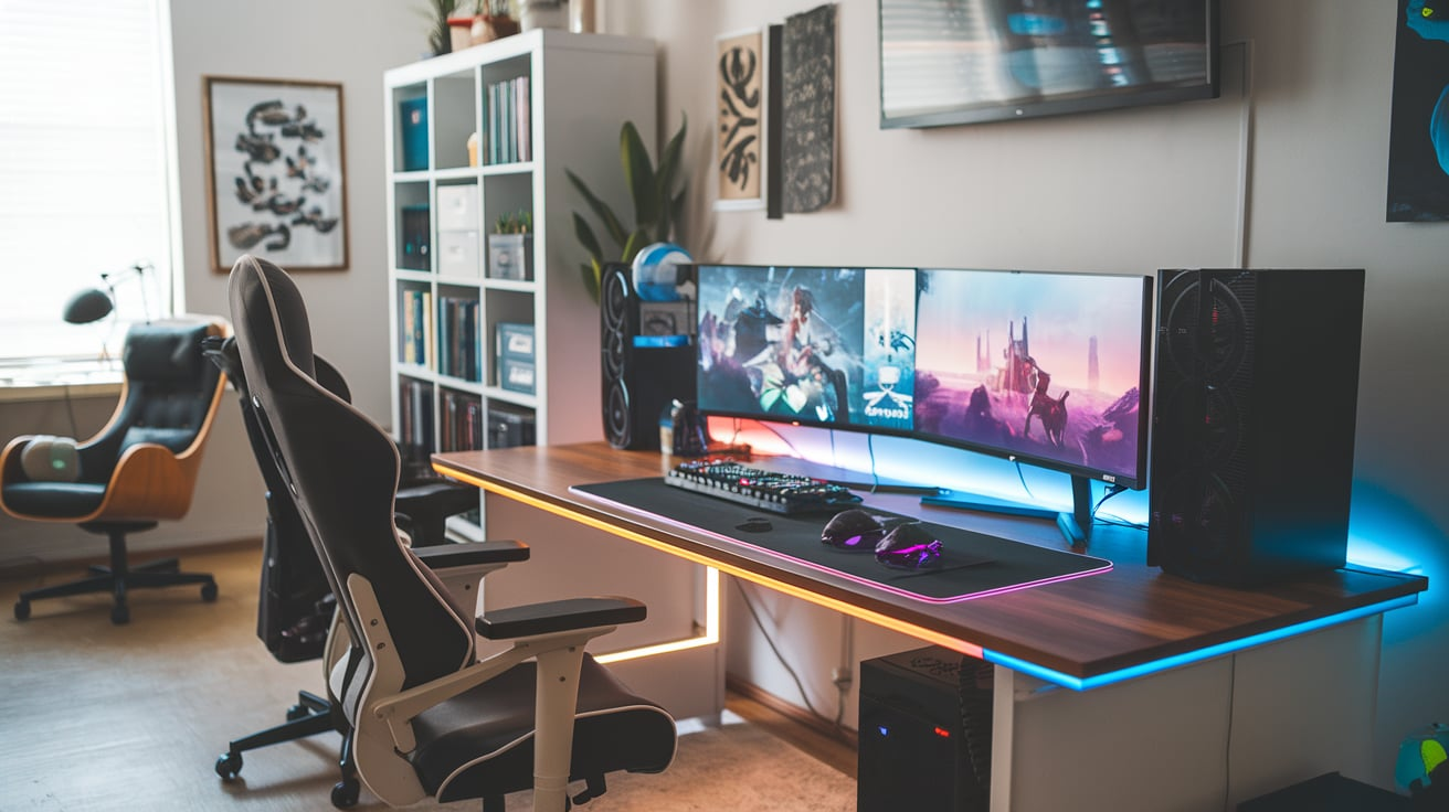 yoobure l shaped desk gaming desk with led strip